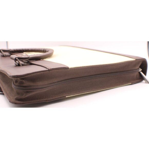 Day Runner Briefcase Planner Organizer Leather Canvas Zipper Handle Brown Green - Picture 3 of 14